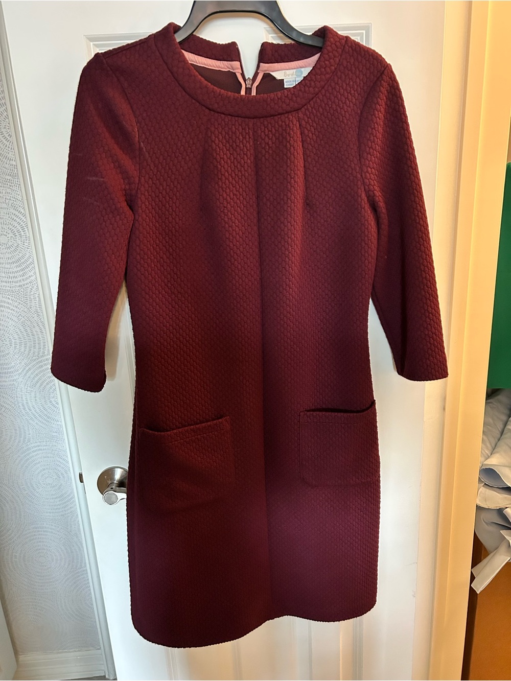 Boden Burgundy Textured Midi Shift Dress